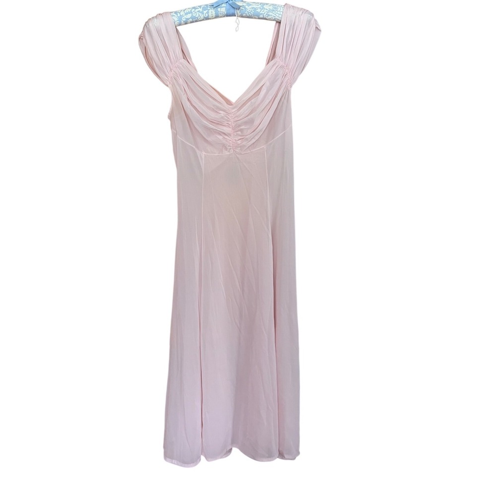 Vintage Vanity Fair Pink Nylon Nightgown Ruched Sweetheart Goddess Gown